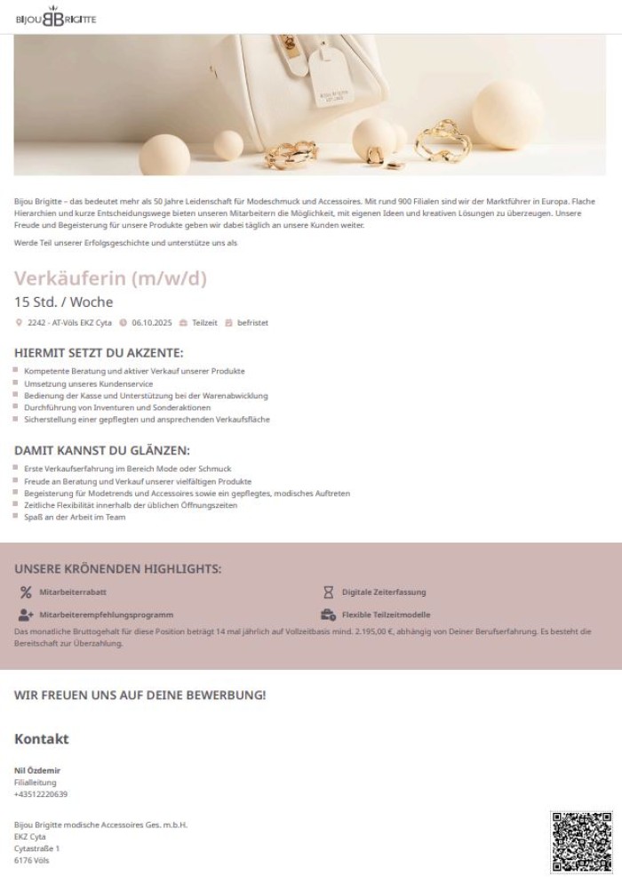 BB VerkäuferIn 15 Std.